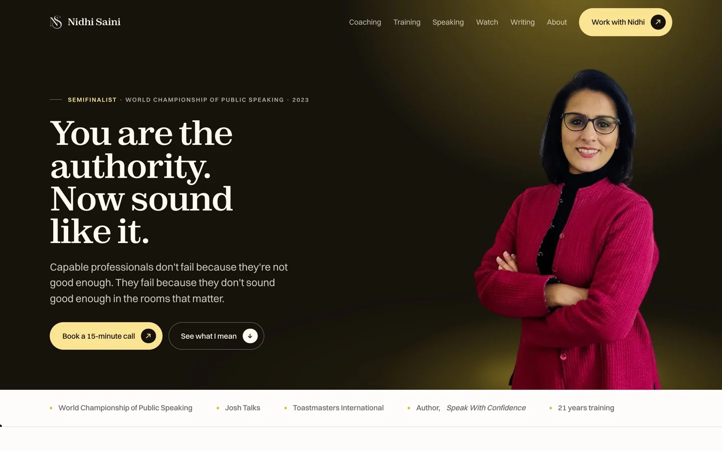 The rebuilt homepage concept: one clear positioning line, a real portrait, and a single booking action